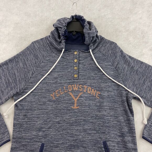Yellowstone Hoodie Womens XL Blue Sweatshirt Kangaroo Pocket Drawstring Snaps - Picture 9 of 12